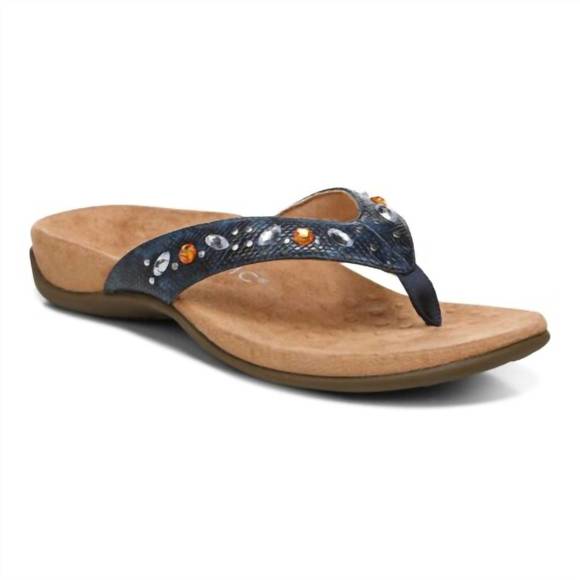 Vionic Lucia Snake Multi Blue Teal Women's Flip Flop Sandals - Arch Support, Leather Upper (Sizes 5-11)